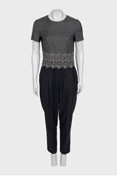 Wool trouser jumpsuit with a decorative waistband