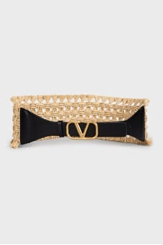 Wide leather and raffia belt