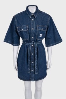 Button-up denim dress with tag