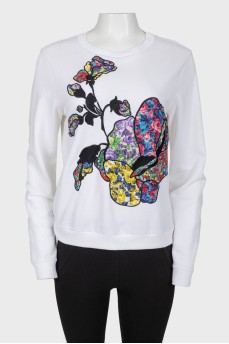 White floral applique sweatshirt