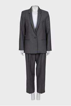 Gray wool suit with wide trousers