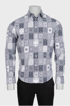 Мужская серая рубашка regular fit в принт