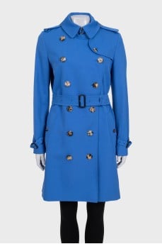 Blue double-breasted wool trench coat