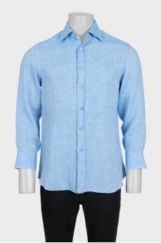 Men's blue linen shirt with long sleeves