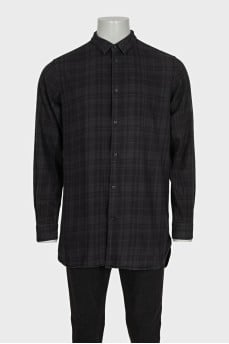 Men's long black checkered shirt