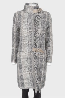 Grey textile leather straps coat