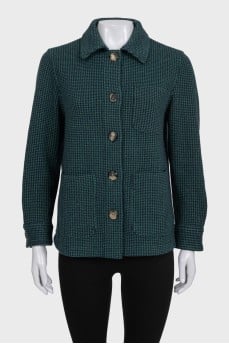 Green houndstooth cashmere jacket