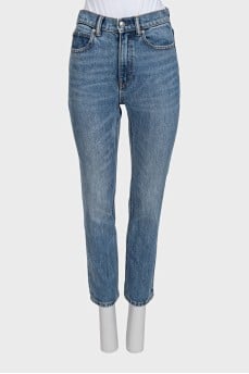 Blue high-waist straight-leg jeans