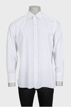 Men's solid white button-down shirt