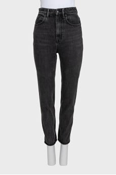 Dark gray high-waist straight leg jeans