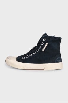 Black high-top sneakers with a distressed effect