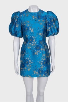 Blue floral print dress with an open back