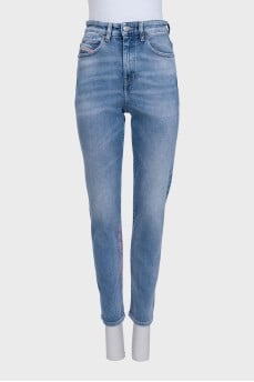 Light blue straight fit jeans with a contrast print