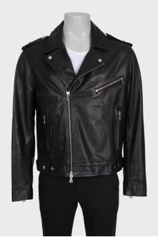 Men's leather jacket with logo on the back