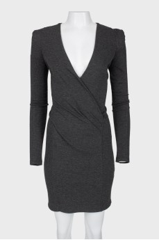 Gray dress with V-neck, zippered back