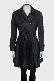 Dark green fitted trench coat with belt