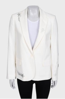 Straight-cut jacket decorated with rhinestones