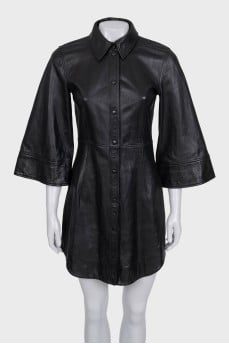 Fitted leather dress with buttons