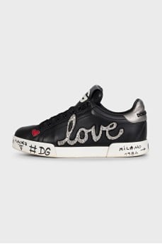 Black leather Portofino sneakers
