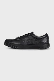 Men's black leather sneakers with branded embossing