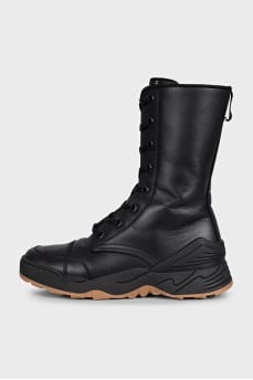 Black leather high lace-up boots