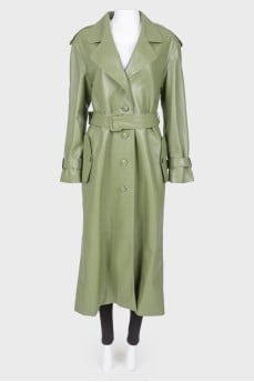 Khaki leather cloak on buttons