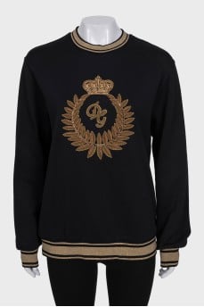 Черный свитшот с золотистым декором с биркой