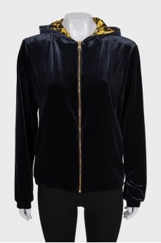Dark blue velvet zip-up sweater