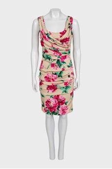 Silk dress with floral print and draping