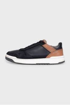 Men's black leather and suede sneakers