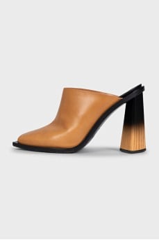 Brown leather mules with heels