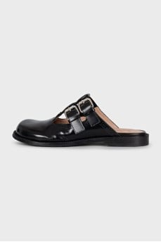 Black leather mules with buckles