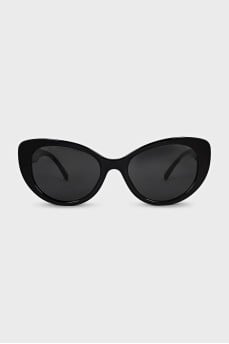 Black cat eye sunglasses with gold logo