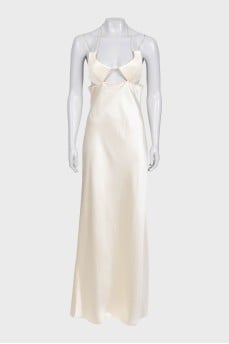 Beige satin dress with ties