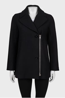 Black coat with a silver zipper