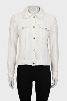 White tweed button-down jacket