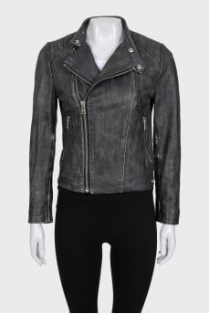 Black distressed leather jacket