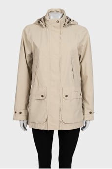 Beige parka with a hood