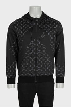 Men's black sports jacket with a signature print