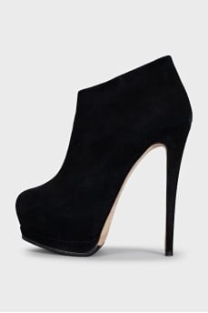 Black suede heeled ankle boots