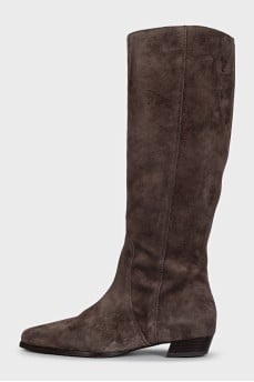 Brown suede almond toe boots