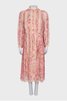 Pink printed ruffle maxi dress