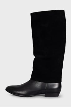 Black leather boots with suede inserts