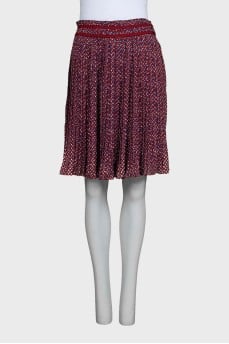 Red printed pleated skirt