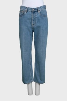 Голубого цвета boyfriend fit джинсы