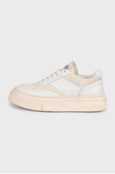 Leather and suede mid-soled sneakers