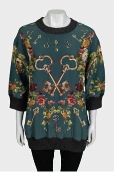 Silk sweatshirt with floral print