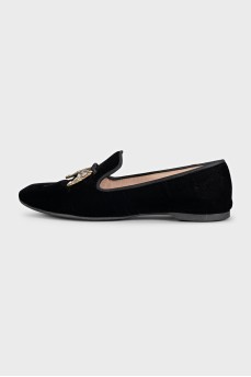 Velvet ballet flats with gold trim