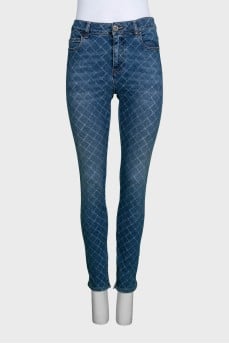 Blue skinny fit jeans with a print