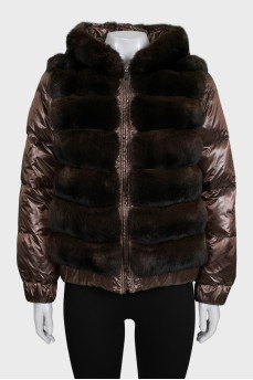 Brown down jacket decorated with fur